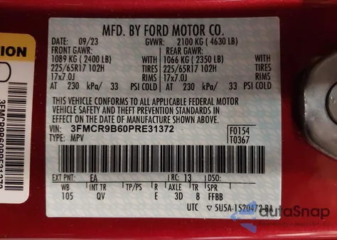 2023 Ford Bronco Sport Big Bend z USA, uszkodzony, nr VIN 3FMCR9B60PRE31372